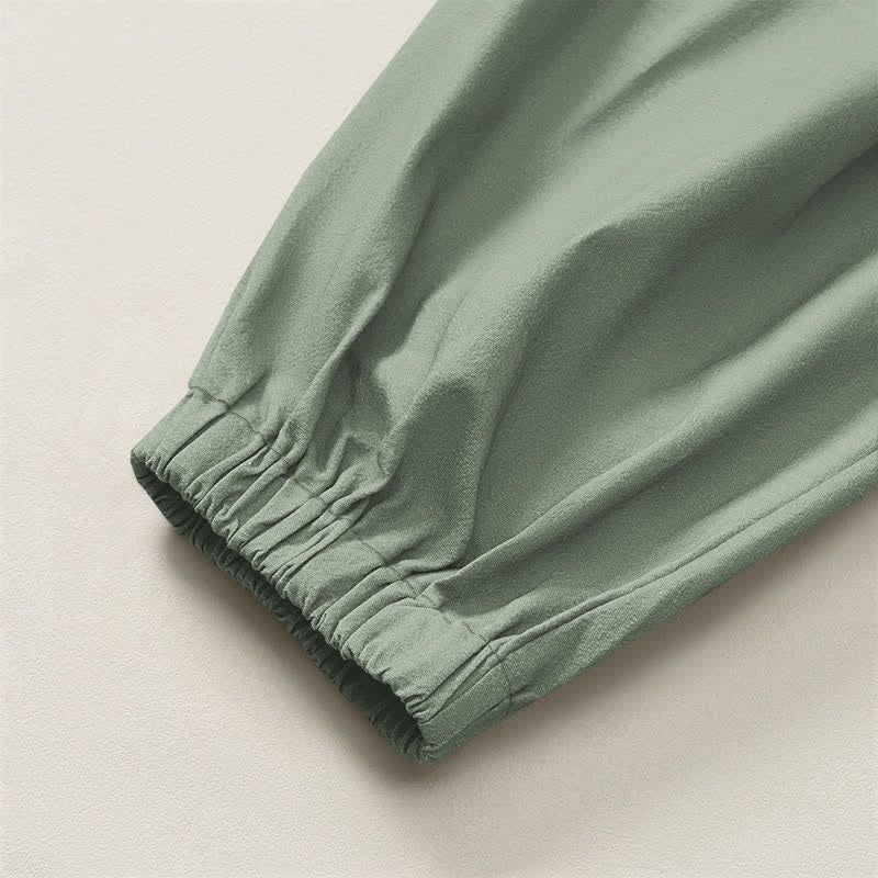 Buddha Stones Pantaloni harem da uomo in puro cotone con stampa a pino e coulisse, con tasche. - image 16