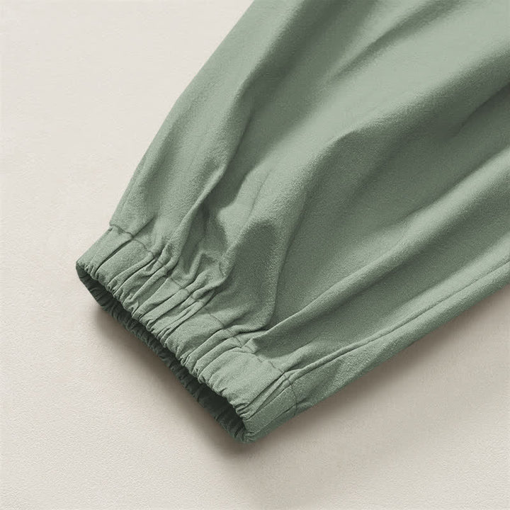 Buddha Stones Pantaloni harem da uomo in puro cotone con stampa a pino e coulisse, con tasche. - image 16