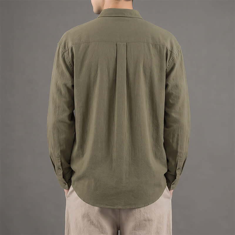 Buddha Stones Camicia da uomo a maniche lunghe in cotone tinta unita, casual, con bottoni e taschino applicato, ideale per primavera e autunno. - image 1