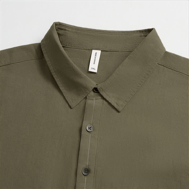 Buddha Stones Camicia da uomo a maniche lunghe in cotone tinta unita, casual, con bottoni e taschino applicato, ideale per primavera e autunno. - image 7