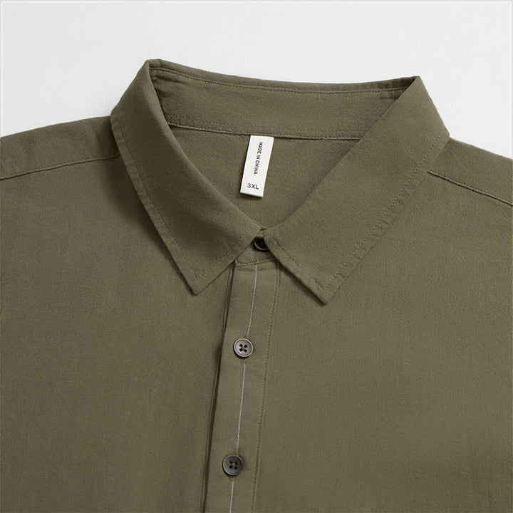 Buddha Stones Camicia da uomo a maniche lunghe in cotone tinta unita, casual, con bottoni e taschino applicato, ideale per primavera e autunno. - image 7