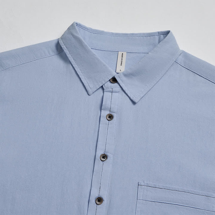 Buddha Stones Camicia da uomo a maniche lunghe in cotone tinta unita, casual, con bottoni e taschino applicato, ideale per primavera e autunno. - image 24
