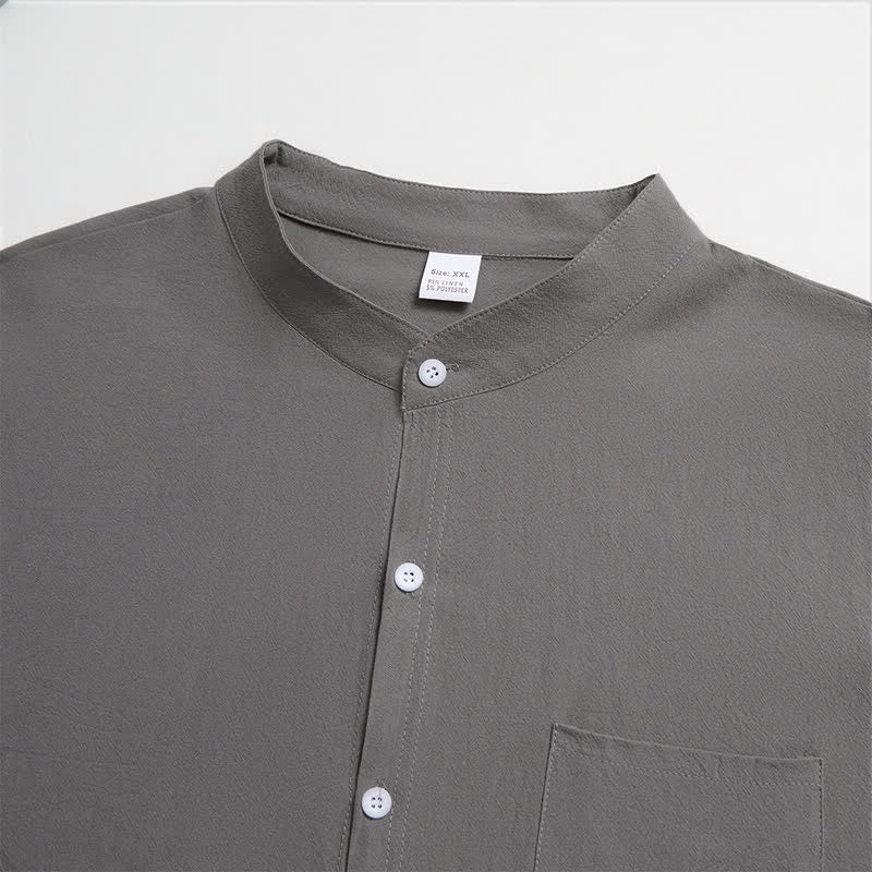 Buddha Stones Camicia da uomo a maniche lunghe, stile Tang, con colletto alla coreana, tinta unita, ideale per primavera/autunno, con taschino applicato. - image 24