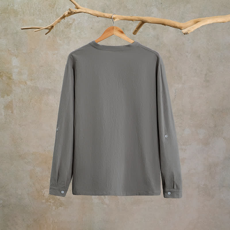 Buddha Stones Camicia da uomo a maniche lunghe in cotone e lino, stile casual, con coulisse, ideale per primavera e autunno. - image 8