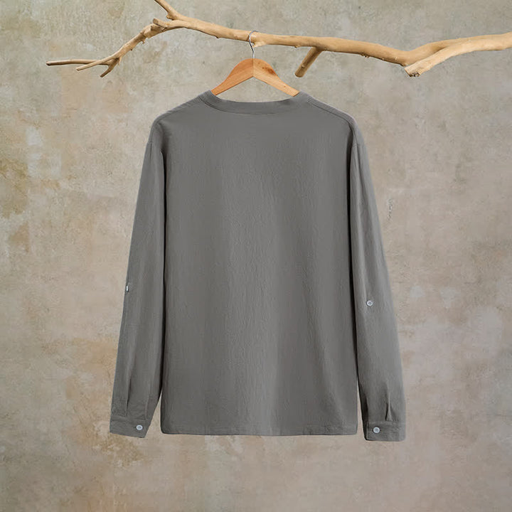 Buddha Stones Camicia da uomo a maniche lunghe in cotone e lino, stile casual, con coulisse, ideale per primavera e autunno. - image 8