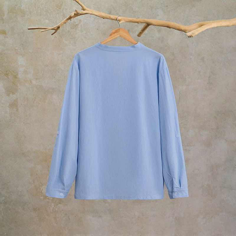 Buddha Stones Camicia da uomo a maniche lunghe in cotone e lino, stile casual, con coulisse, ideale per primavera e autunno. - image 16