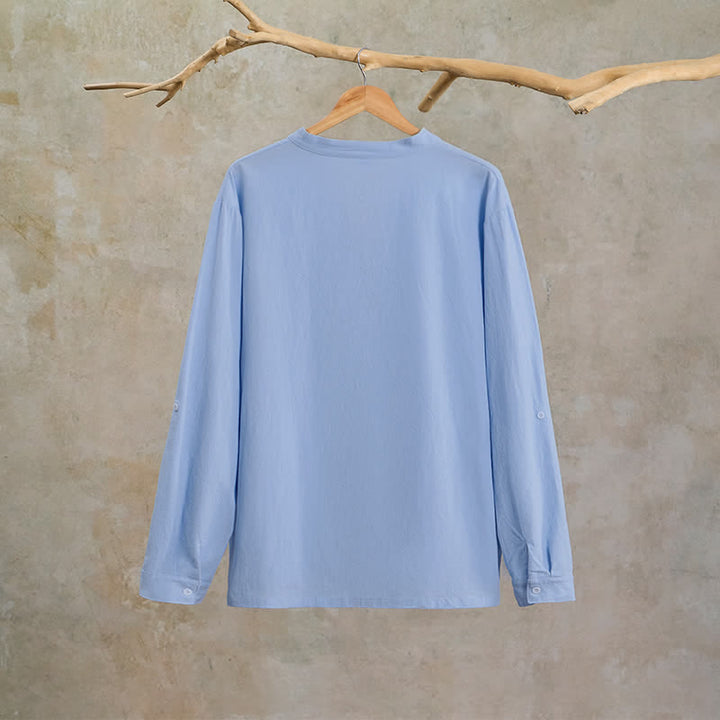 Buddha Stones Camicia da uomo a maniche lunghe in cotone e lino, stile casual, con coulisse, ideale per primavera e autunno. - image 16