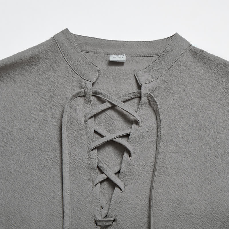 Buddha Stones Camicia da uomo a maniche lunghe in cotone e lino, stile casual, con coulisse, ideale per primavera e autunno. - image 9