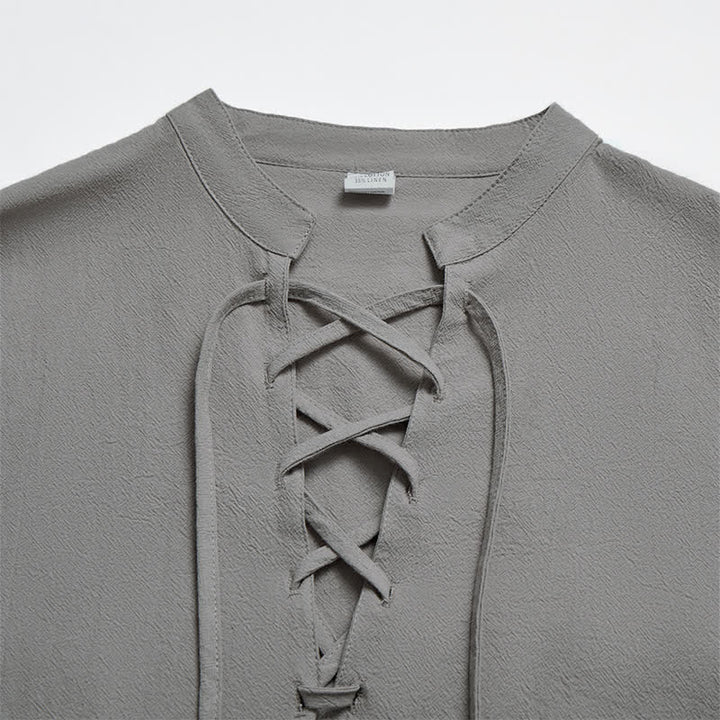 Buddha Stones Camicia da uomo a maniche lunghe in cotone e lino, stile casual, con coulisse, ideale per primavera e autunno. - image 9