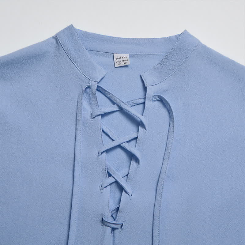 Buddha Stones Camicia da uomo a maniche lunghe in cotone e lino, stile casual, con coulisse, ideale per primavera e autunno. - image 17