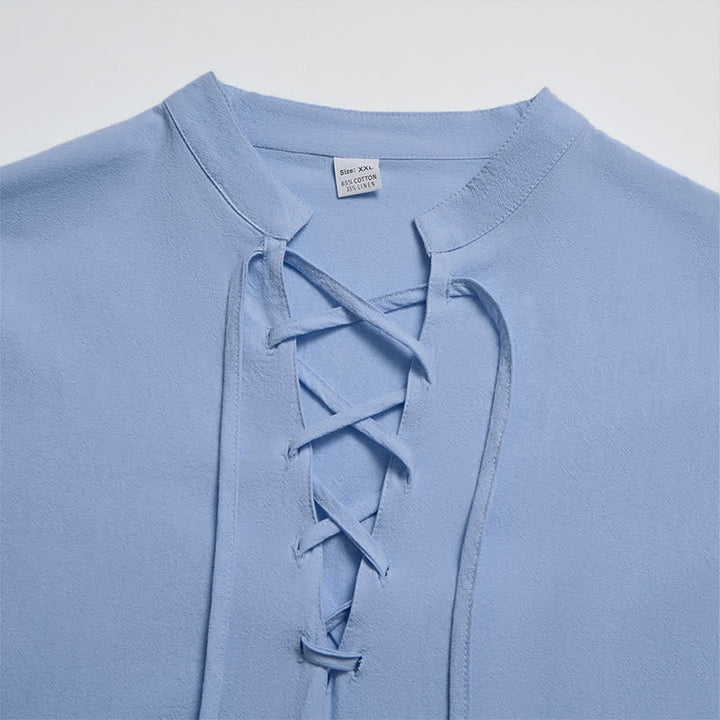 Buddha Stones Camicia da uomo a maniche lunghe in cotone e lino, stile casual, con coulisse, ideale per primavera e autunno. - image 17