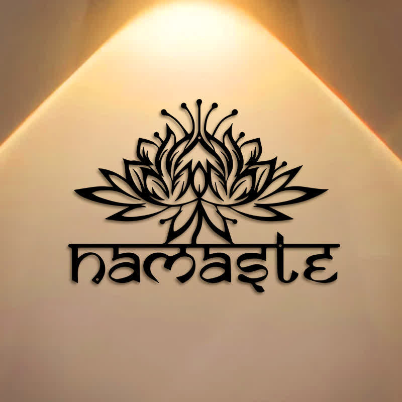 Buddha Stones Decorazione da parete in metallo e ferro con scritta "Namaste Peace" a forma di loto nero. - image 0