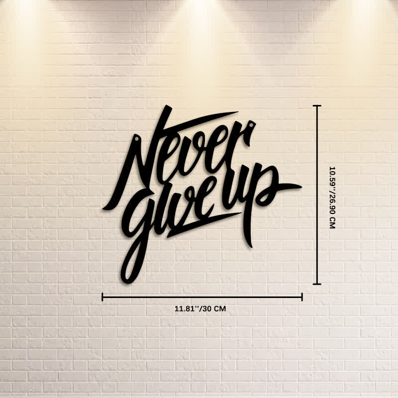 Buddha Stones Decorazione da parete in metallo con scritta nera "Never Give Up" - Circa 30 cm x 26,90 cm x 0,1 cm / 11,81 pollici x 10,59 pollici x 0,04 pollici - image 4