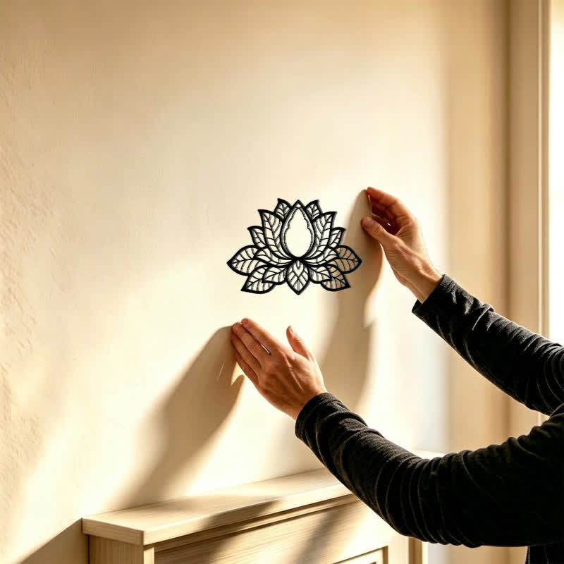 Buddha Stones Silhouette di loto in metallo, simbolo di illuminazione, ferro, decorazione murale con simboli significativi - image 1