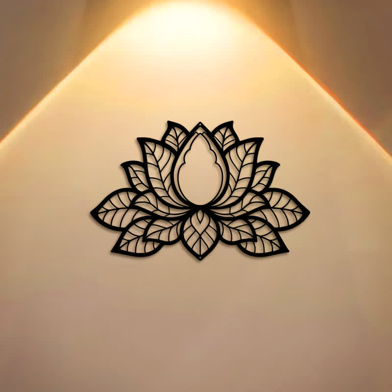 Buddha Stones Silhouette di loto in metallo, simbolo di illuminazione, ferro, decorazione murale con simboli significativi - image 0