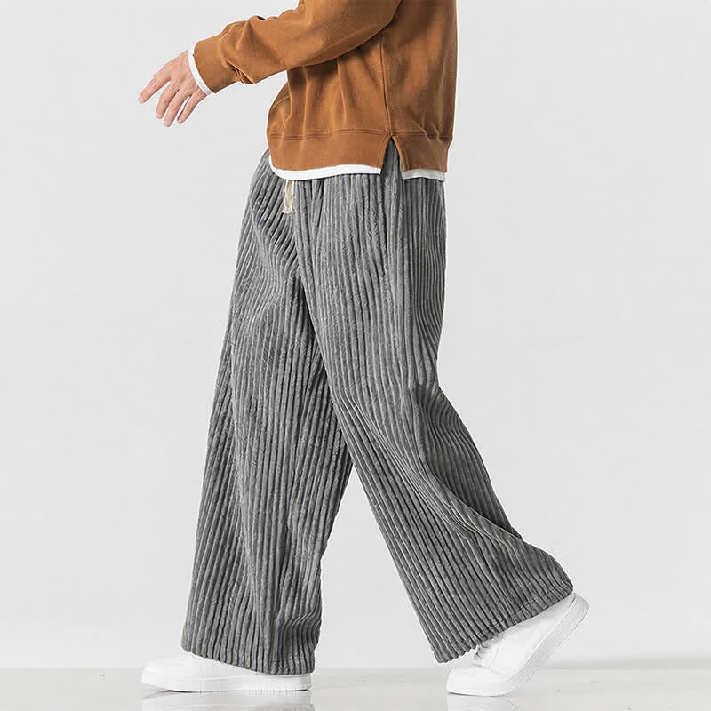 Buddha Stones Pantaloni lunghi da uomo in velluto a coste, tinta unita, stile vintage, con coulisse, per autunno/inverno, a gamba larga e tasca. - image 1