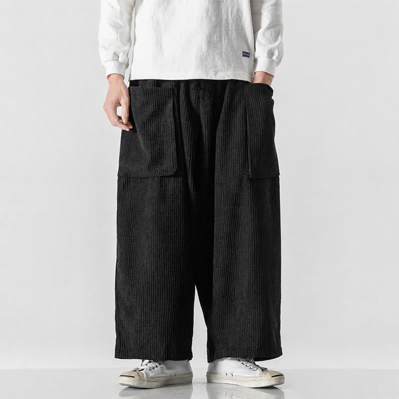 Buddha Stones Pantaloni da uomo a gamba larga, stile vintage, minimalisti, con coulisse, tinta unita, per autunno/inverno. - image 1