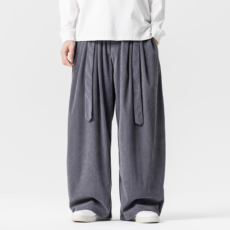 Buddha Stones Pantaloni lunghi da uomo in velluto a coste, tinta unita, stile vintage, con coulisse, per autunno/inverno, a gamba larga e tasche. - Grigio ardesia - US/UK/AU46, EU56 (5XL) - image 0
