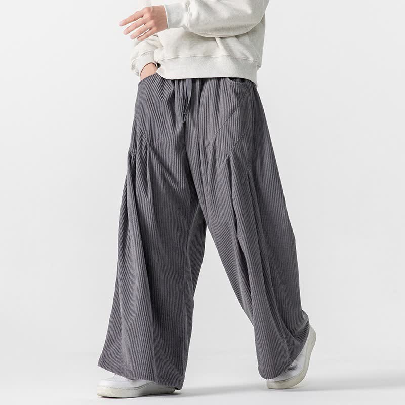 Buddha Stones Pantaloni lunghi da uomo in velluto a coste, tinta unita, casual, autunno/inverno, con coulisse, gamba larga e tasche. - Grigio tenue - US/UK/AU46, EU56 (5XL) - image 0