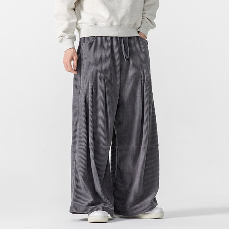 Buddha Stones Pantaloni lunghi da uomo in velluto a coste, tinta unita, casual, autunno/inverno, con coulisse, gamba larga e tasche. - image 1