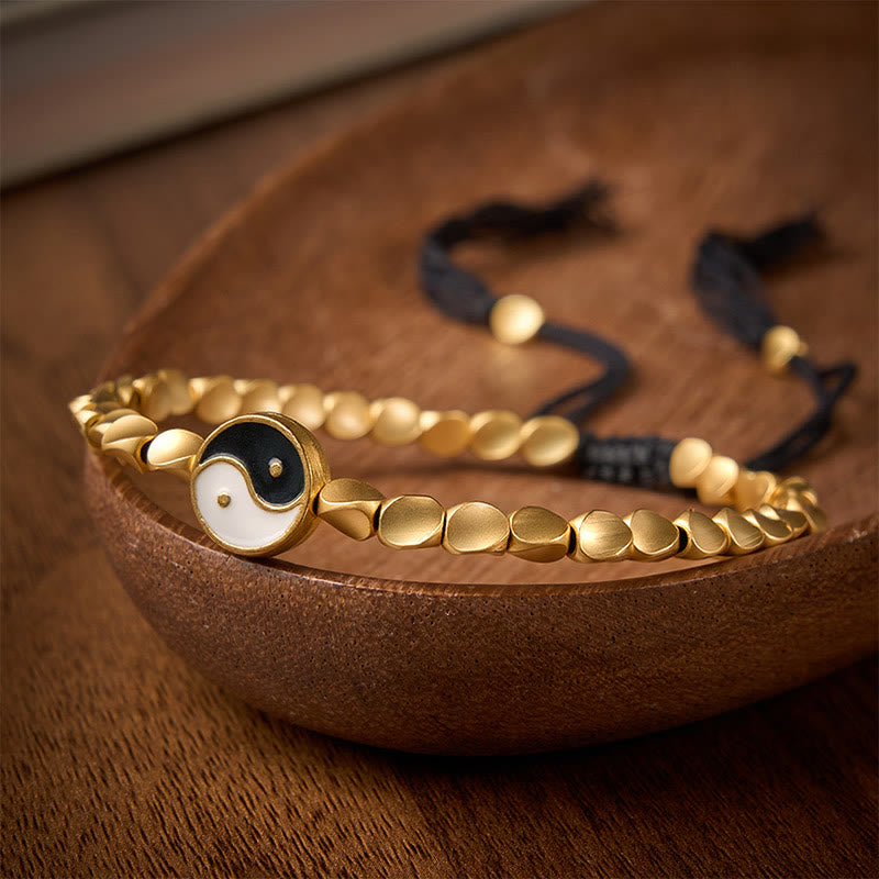 Buddha Stones Bracciale tibetano Yin Yang con perline di rame e cordino nero. - image 3