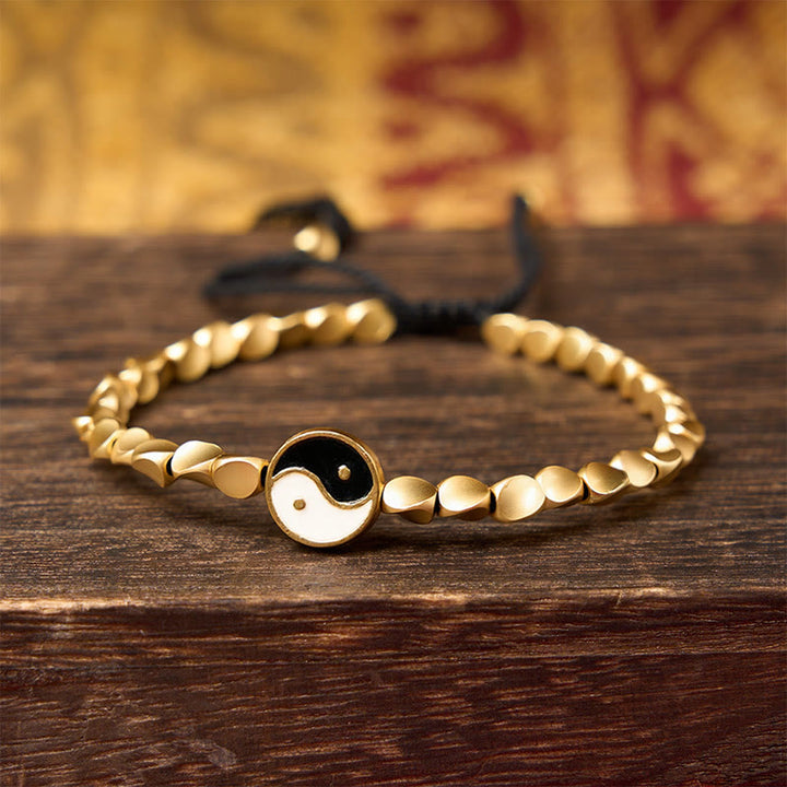 Buddha Stones Bracciale tibetano Yin Yang con perline di rame e cordino nero. - image 3