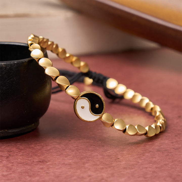 Buddha Stones Bracciale tibetano Yin Yang con perline di rame e cordino nero. - image 4