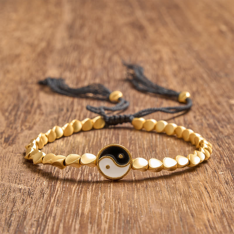 Buddha Stones Bracciale tibetano Yin Yang con perline di rame e cordino nero. - image 1