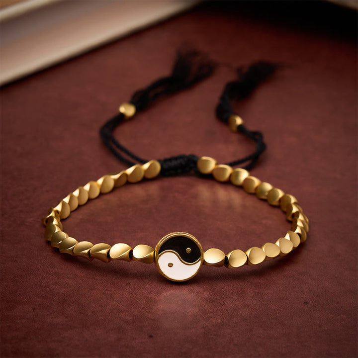 Buddha Stones Bracciale tibetano Yin Yang con perline di rame e cordino nero. - image 1