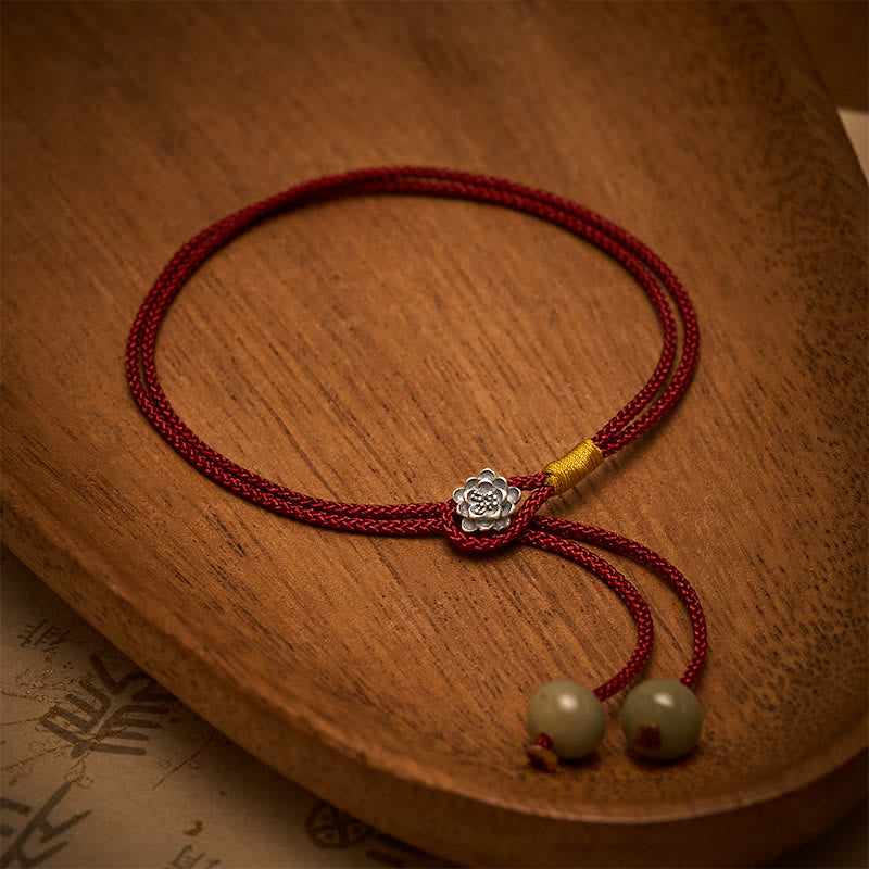 Buddha Stones Bracciale vintage in argento sterling 925 Lotus Purity con cordino intrecciato rosso. - image 1