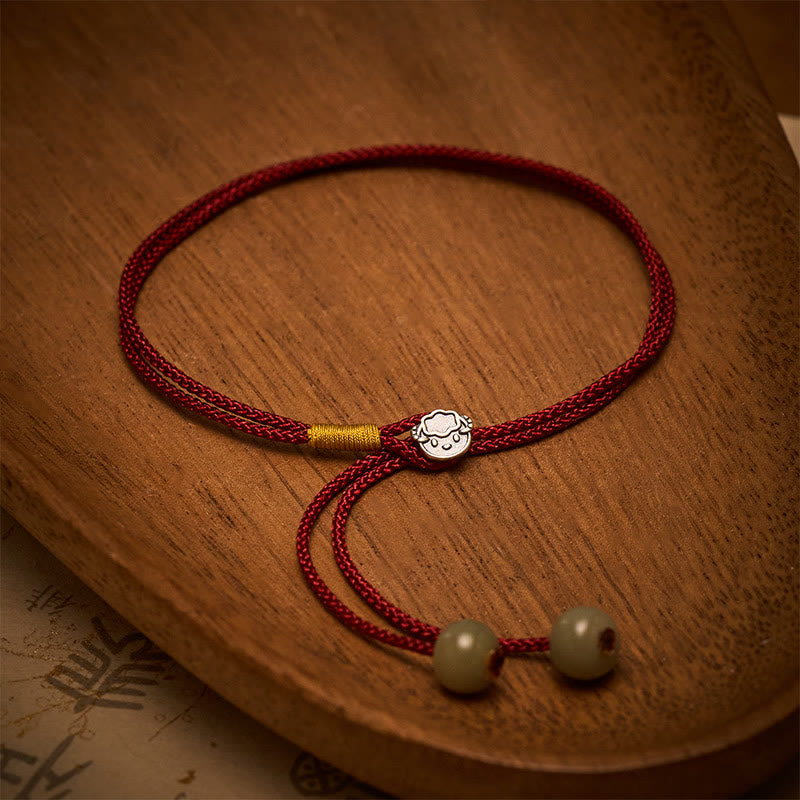 Buddha Stones Bracciale vintage in argento sterling 925 con motivo zodiacale cinese e cordino intrecciato rosso portafortuna. - image 1