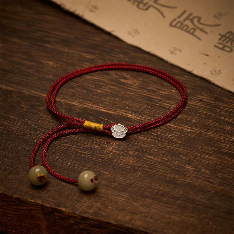 Buddha Stones Bracciale vintage in argento sterling 925 con motivo zodiacale cinese e cordino intrecciato rosso portafortuna. - Capra - 5,5–7,1 pollici (14–18 cm) - image 0