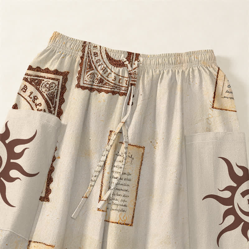 Buddha Stones Pantaloni harem da donna in cotone vintage con motivo Om e sole, vita elasticizzata e tasche laterali. - image 5