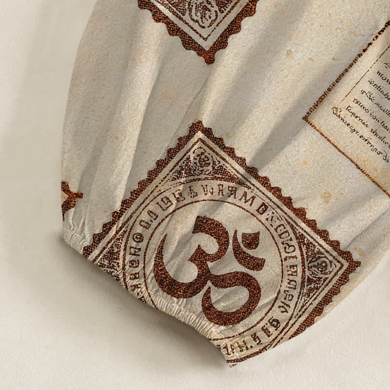 Buddha Stones Pantaloni harem da donna in cotone vintage con motivo Om e sole, vita elasticizzata e tasche laterali. - image 6