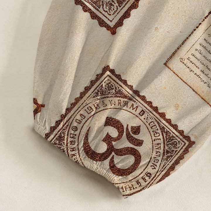 Buddha Stones Pantaloni harem da donna in cotone vintage con motivo Om e sole, vita elasticizzata e tasche laterali. - image 6