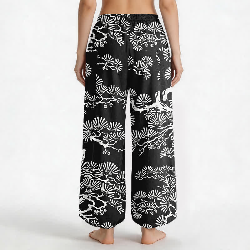 Buddha Stones Pantaloni harem da donna in cotone con motivo floreale orientale e vita elasticizzata, con tasche laterali. - image 2