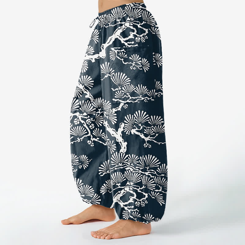 Buddha Stones Pantaloni harem da donna in cotone con motivo floreale orientale e vita elasticizzata, con tasche laterali. - image 8
