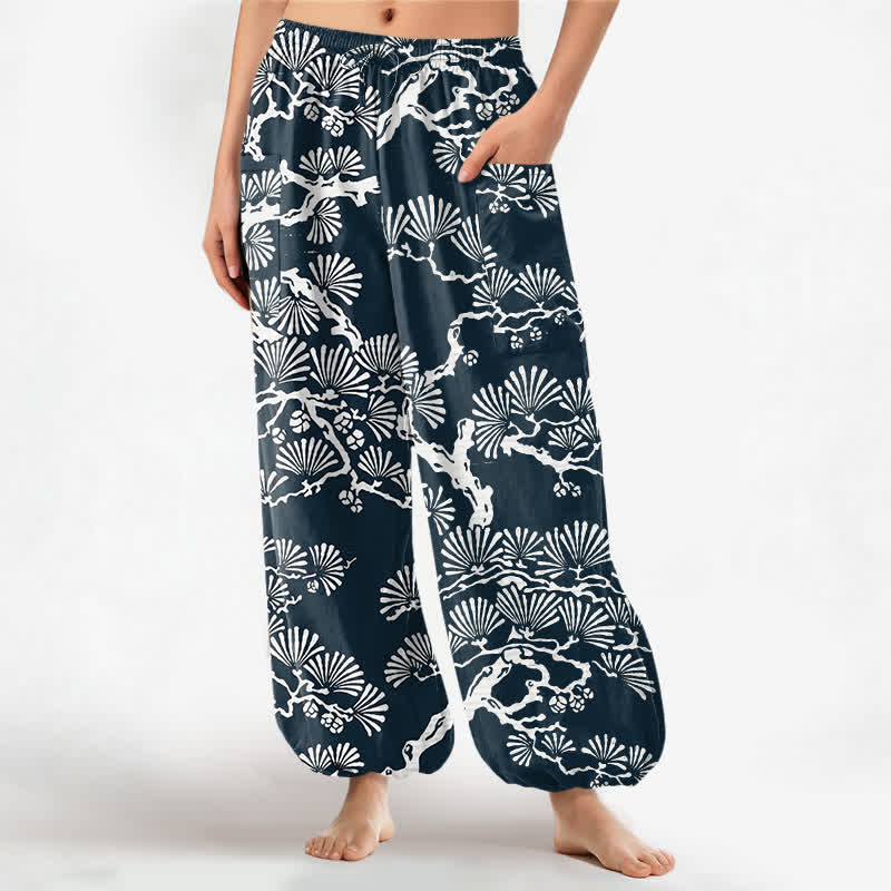 Buddha Stones Pantaloni harem da donna in cotone con motivo floreale orientale e vita elasticizzata, con tasche laterali. - Grigio ardesia scuro - US16, UK/AU20, EU48 (3XL) - image 7