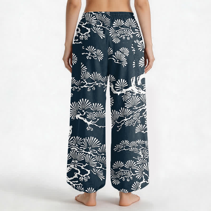 Buddha Stones Pantaloni harem da donna in cotone con motivo floreale orientale e vita elasticizzata, con tasche laterali. - image 9