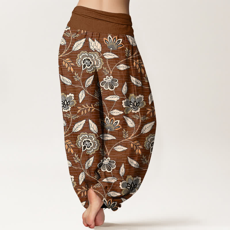 Buddha Stones Pantaloni harem da donna in cotone con motivo floreale vintage e vita elasticizzata. - image 2