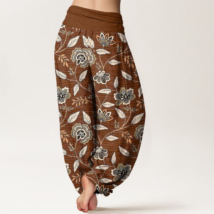 Buddha Stones Pantaloni harem da donna in cotone con motivo floreale vintage e vita elasticizzata. - image 2