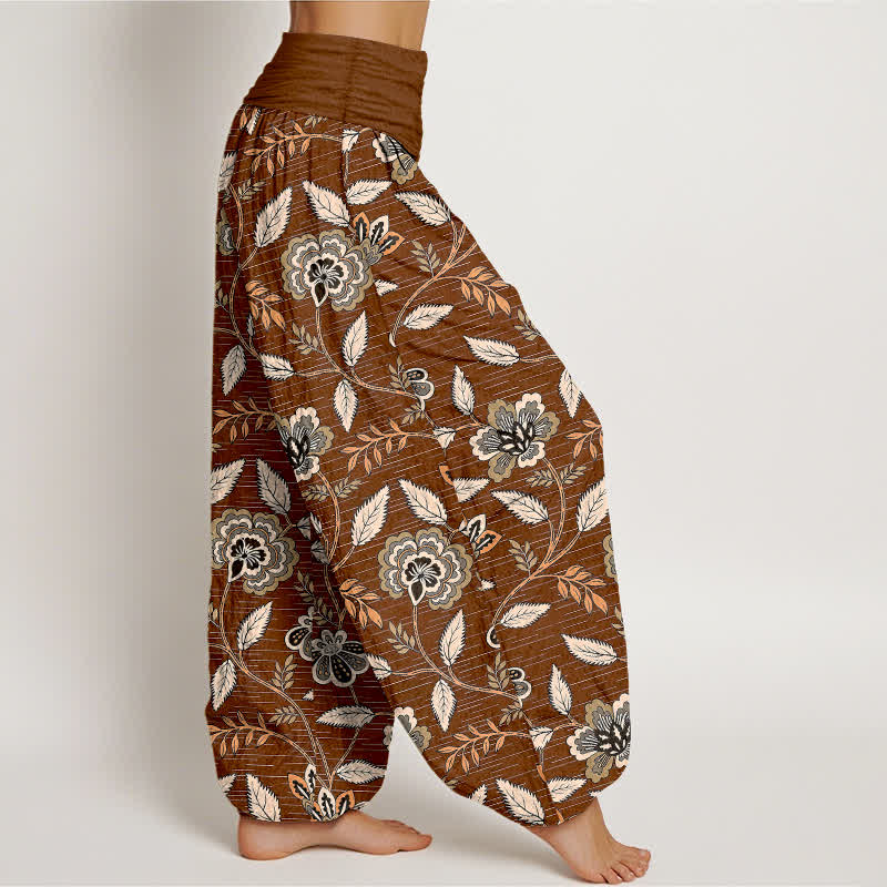 Buddha Stones Pantaloni harem da donna in cotone con motivo floreale vintage e vita elasticizzata. - image 1