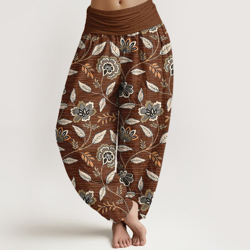 Buddha Stones Pantaloni harem da donna in cotone con motivo floreale vintage e vita elasticizzata. - Siena - US16, UK/AU20, EU48 (3XL) - image 0