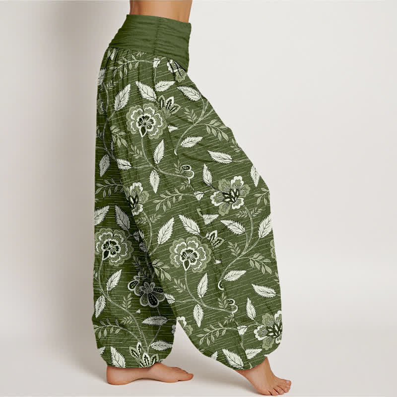 Buddha Stones Pantaloni harem da donna in cotone con motivo floreale vintage e vita elasticizzata. - image 6
