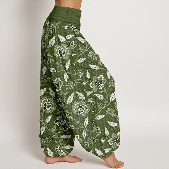 Buddha Stones Pantaloni harem da donna in cotone con motivo floreale vintage e vita elasticizzata. - image 6
