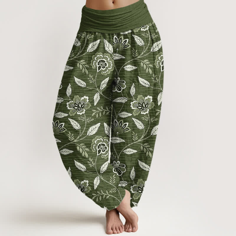 Buddha Stones Pantaloni harem da donna in cotone con motivo floreale vintage e vita elasticizzata. - Verde oliva - US16, UK/AU20, EU48 (3XL) - image 5