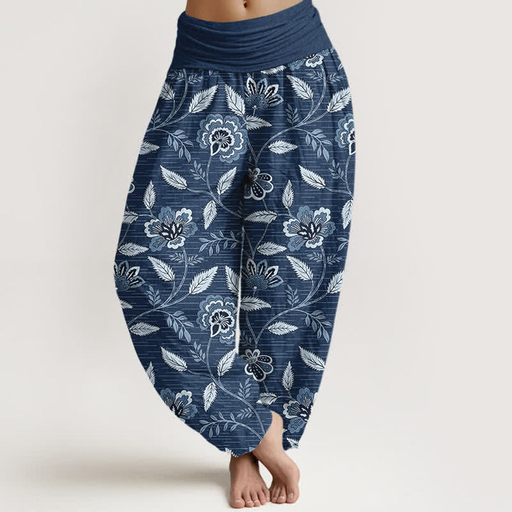Buddha Stones Pantaloni harem da donna in cotone con motivo floreale vintage e vita elasticizzata. - SteelBlue - US16, UK/AU20, EU48 (3XL) - image 8
