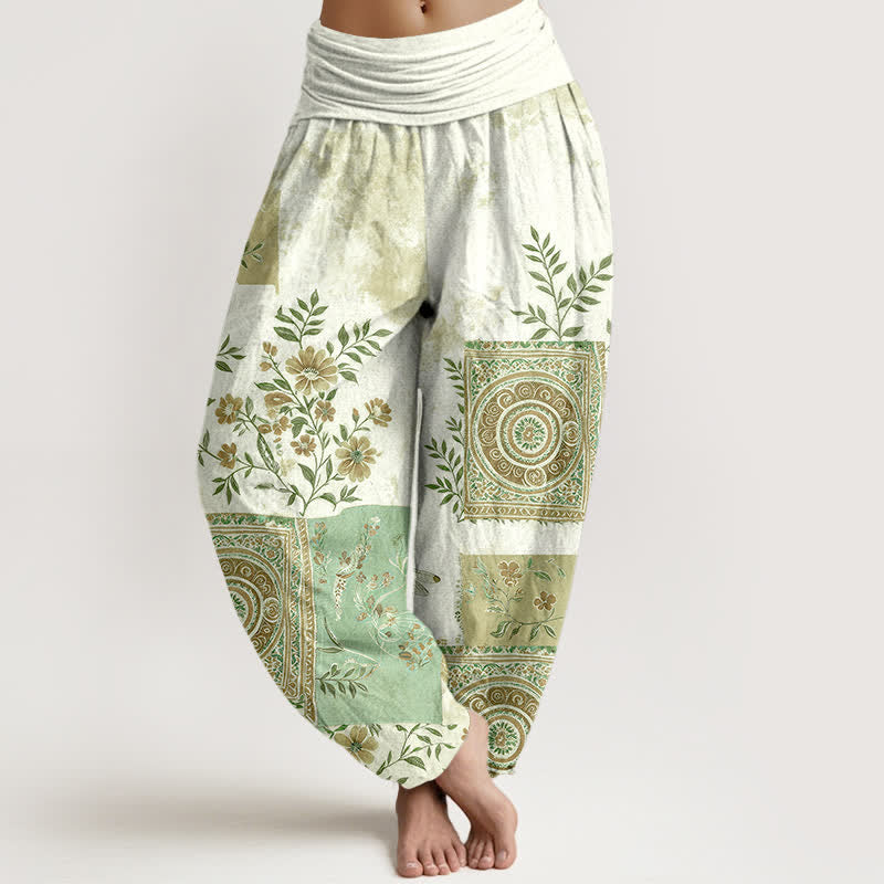 Buddha Stones Pantaloni harem da donna in cotone stile bohémien con motivo floreale patchwork e vita elasticizzata. - Melata - US16, UK/AU20, EU48 (3XL) - image 5