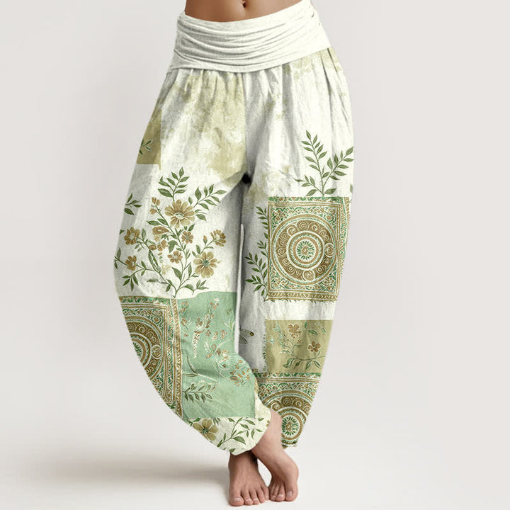 Buddha Stones Pantaloni harem da donna in cotone stile bohémien con motivo floreale patchwork e vita elasticizzata. - Melata - US16, UK/AU20, EU48 (3XL) - image 5