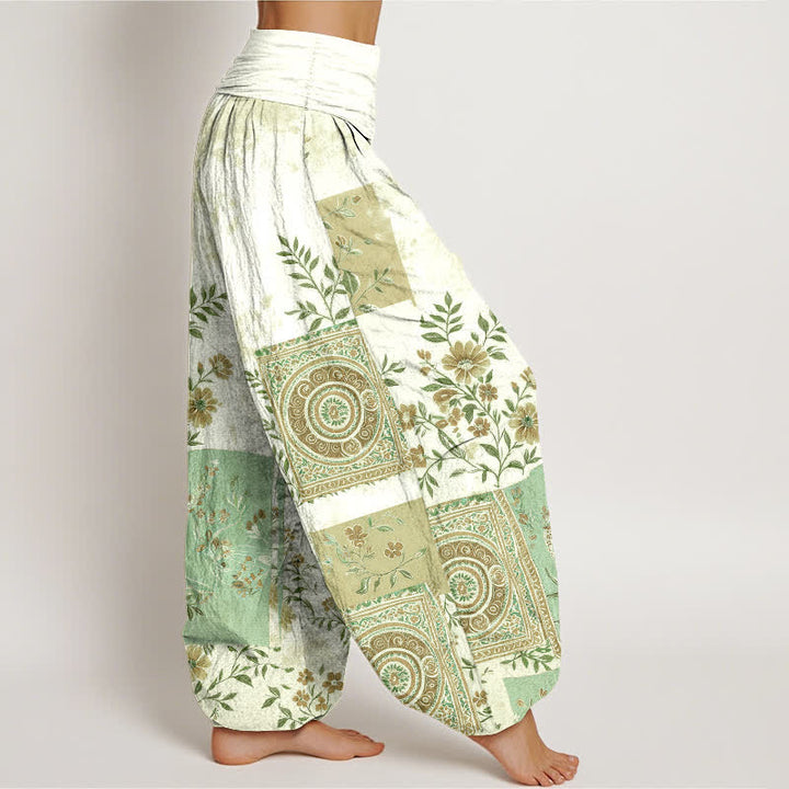 Buddha Stones Pantaloni harem da donna in cotone stile bohémien con motivo floreale patchwork e vita elasticizzata. - image 6